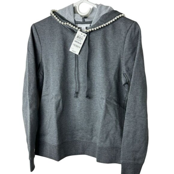 Charter Club Medium Pearl Trim Embellished Hoodie Pullover Sweater Hoodie - Picture 7 of 9